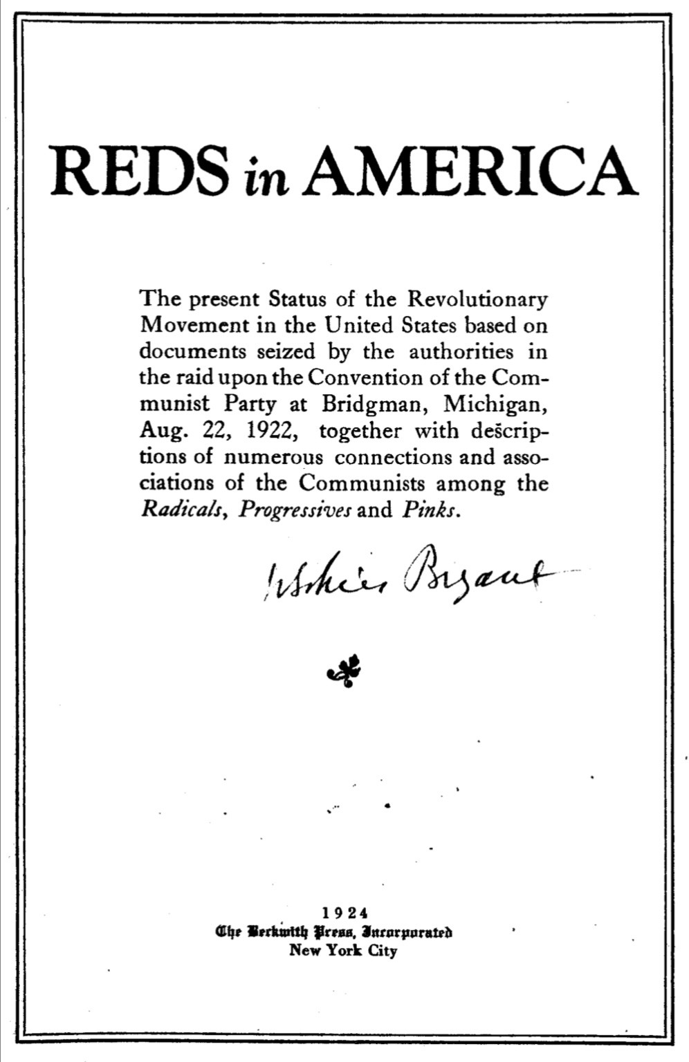 Reds in America (1924) by R. M. Whitney